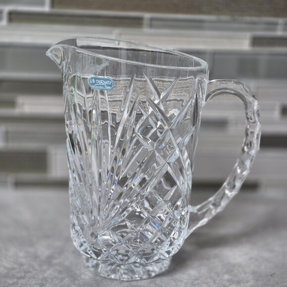 J G Durand Crystal 24% Lead Crystal France Pitcher Jug Villemont Pattern - Picture 1 of 12